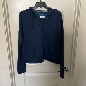 Under Armour Navy Blue Space Dye Oversized Cropped Hoodie - Size‎ Large